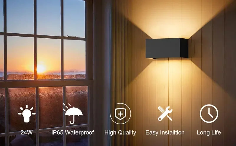 Aluminum LED Wall Lamp Outdoor Waterproof IP65 Interior Wall Light 12W24W Porch Garden Lights Living Room Street Stairs Lighting