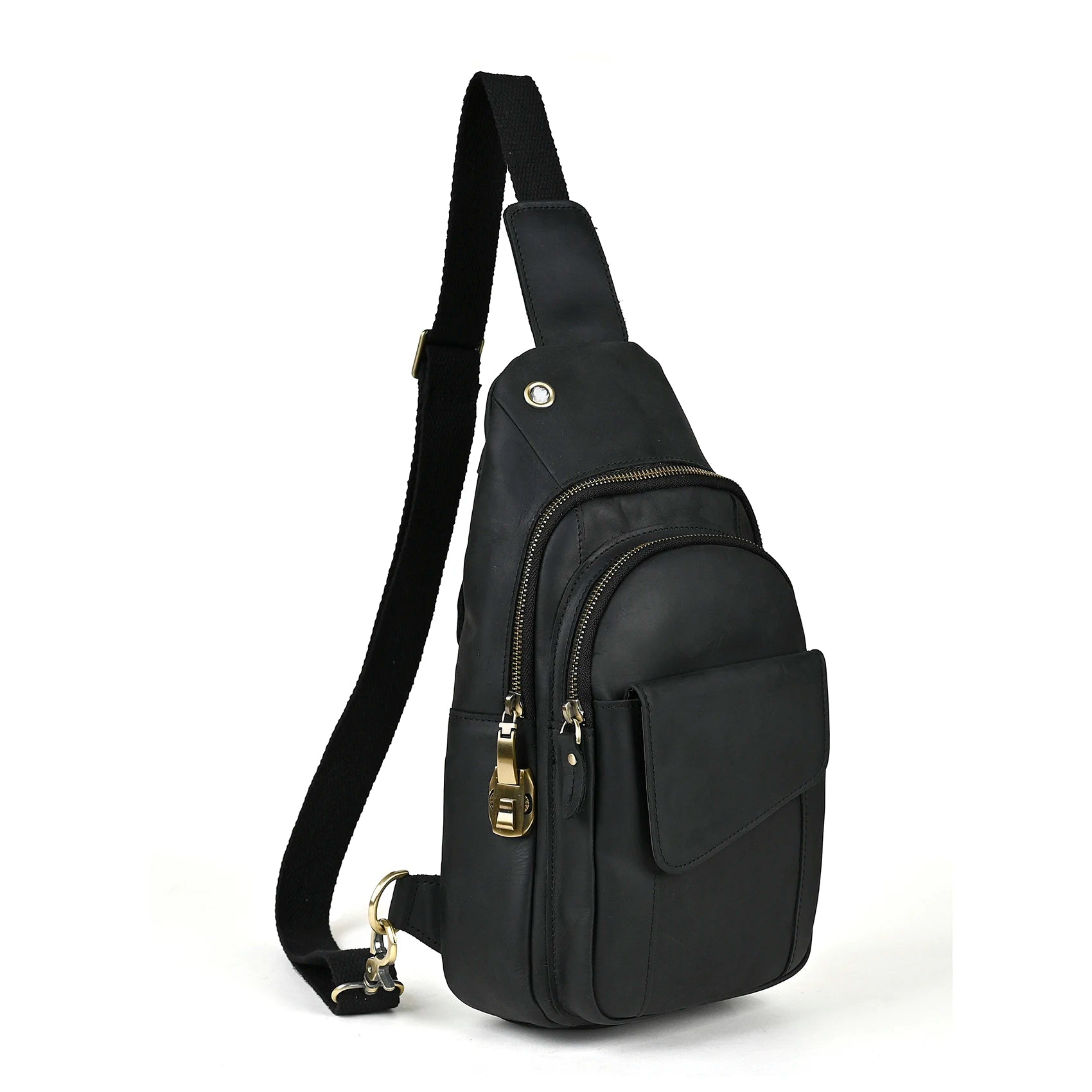 Men Quality Cow Leather Casual Fashion Triangle Crossbody Chest Sling Bag Design Travel One Shoulder Bag Daypack Male 8013