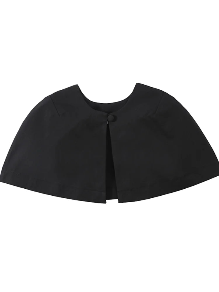 Elegant Black Turtleneck Cloak Tops Women Solid Short Sleeve Waist Cinching A-line Short Top 2026 Lady Spring Street Outwear