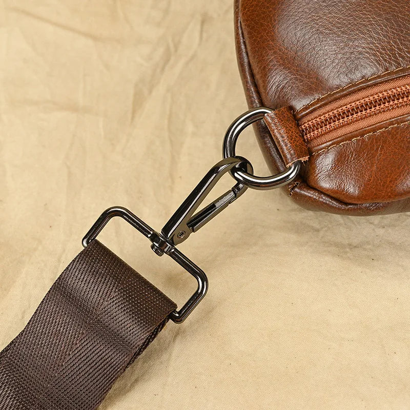 Mans 100% Genuine Leather Sling Bag Men Messenger Bags for Men Black Chest Bags for Phone Casual Sport Shoulder Bag
