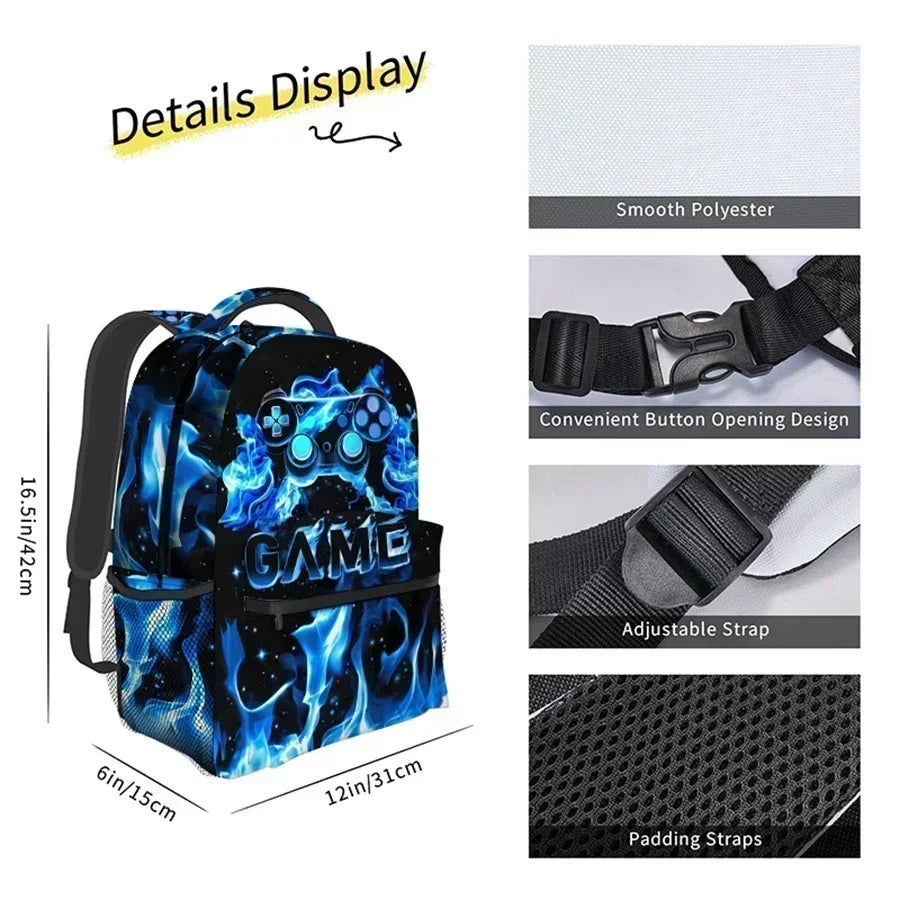 Burning Flame Game Controller Backpacks for Boy and Girls Best Gifts 2D Flat Cartoon School Backpack for Children
