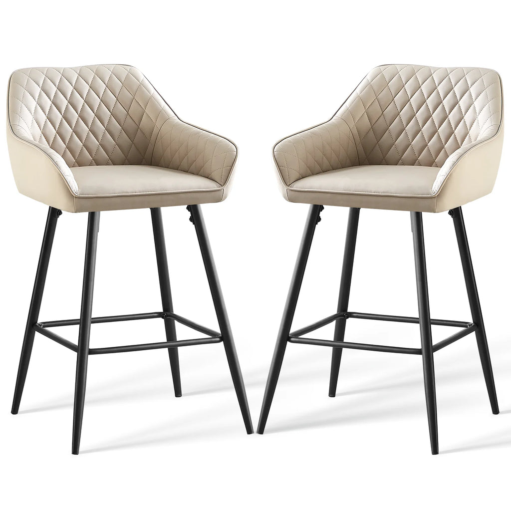 AINPECCA Bar stools Set of 2 Velvet/FauxSuede/Faux Leather Upholstered Seat with Backrest & Armrest Metal Legs Counter Breakfast