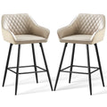 AINPECCA Bar stools Set of 2 Velvet/FauxSuede/Faux Leather Upholstered Seat with Backrest & Armrest Metal Legs Counter Breakfast