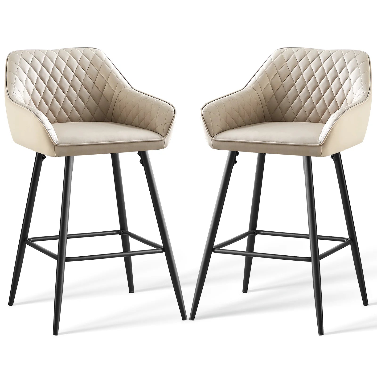 AINPECCA Bar stools Set of 2 Velvet/FauxSuede/Faux Leather Upholstered Seat with Backrest & Armrest Metal Legs Counter Breakfast